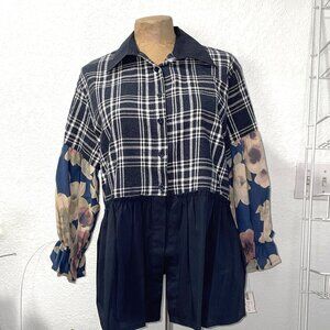 NWT AMICI by BACI Plaid and Floral Top S / M  Made in Italy